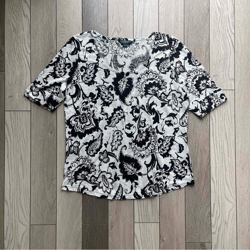 Ralph Lauren Floral Black and White Women's Top